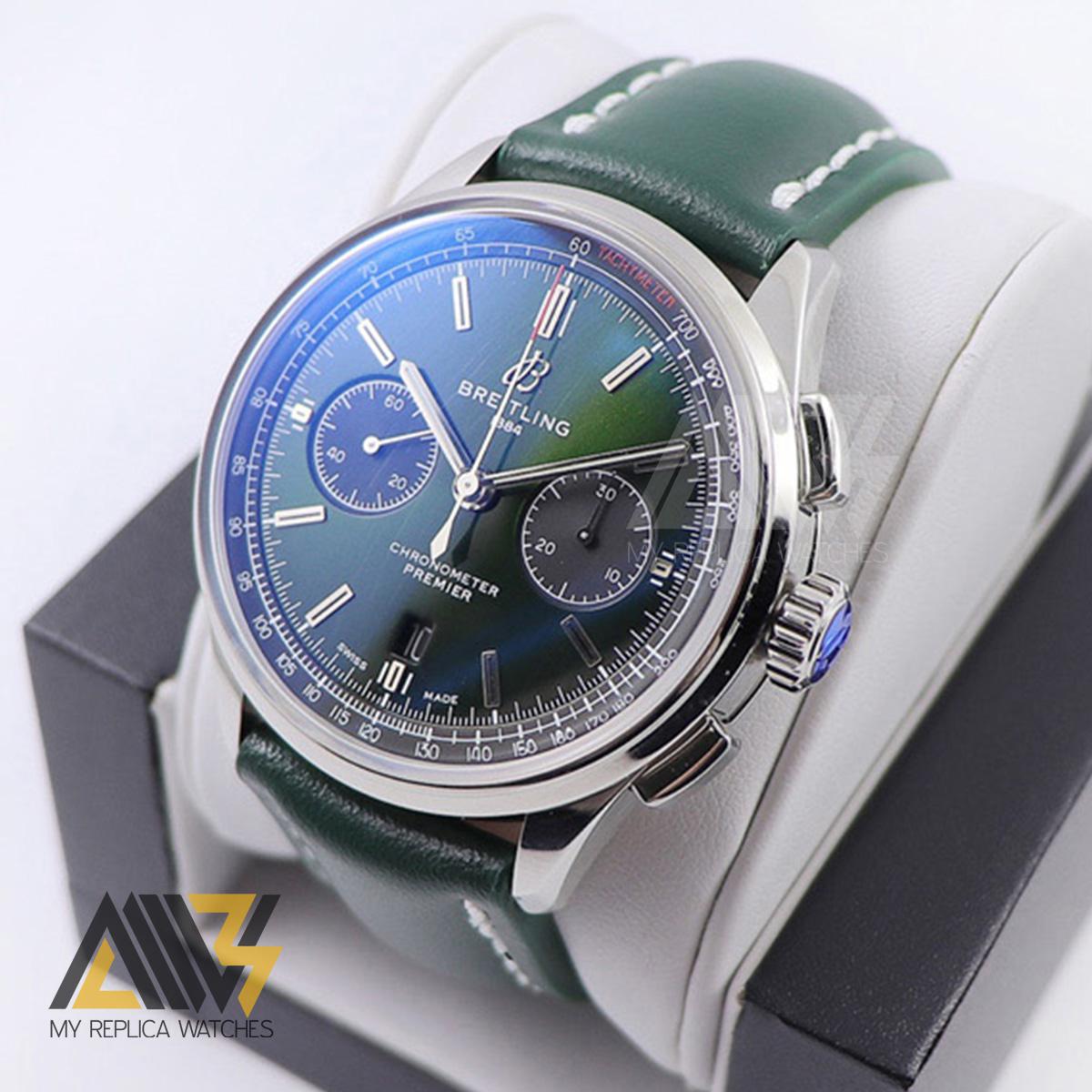 Premier B01 Chronograph AB0118 42mm Stainless Steel Case GF 1:1 Best Edition Green Dial on Green Leather Strap A.7750